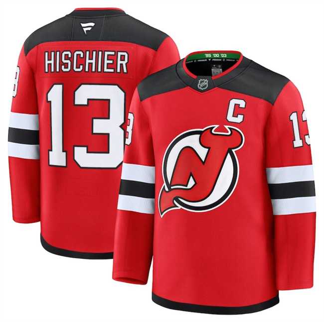 Mens New Jersey Devils #13 Nico Hischier Red 2024-25 Home Stitched Hockey Jersey Dzhi